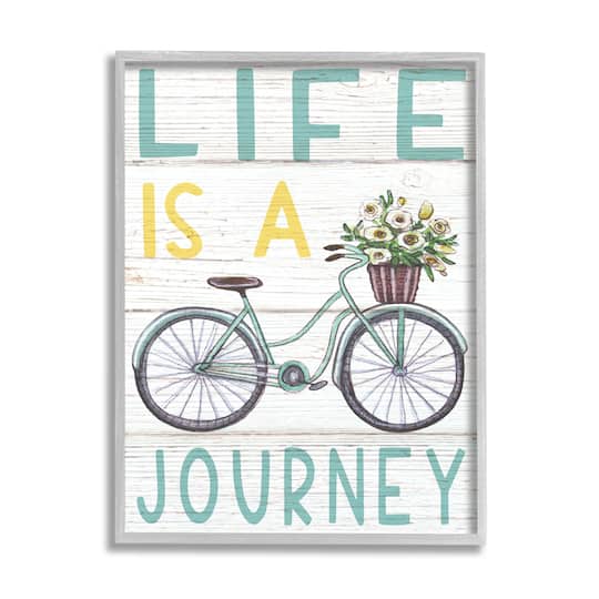 Stupell Industries Life's A Journey Blue Bicycle Flower Basket in Frame Wall Art